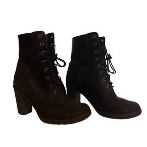 Like New Timberland Glancy 3” Womens 8432A001 Black Nubuck Heel Boots Shoes SZ-7